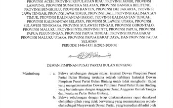 DPP PBB Bekukan 31 DPW, Terbitkan SK Resmi Terkait MDP yang Dinilai Cacat Hukum
